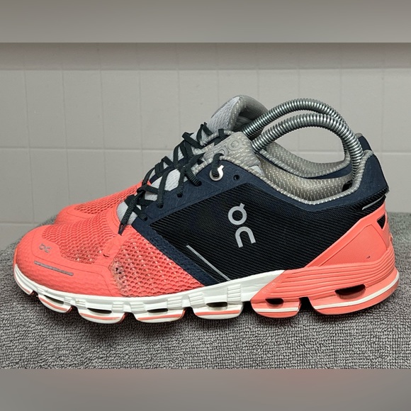 On Running Shoes - ON Clouds Cloudflyer Women's Running Sneakers Pink Salmon Ink Blue US Size 8.5